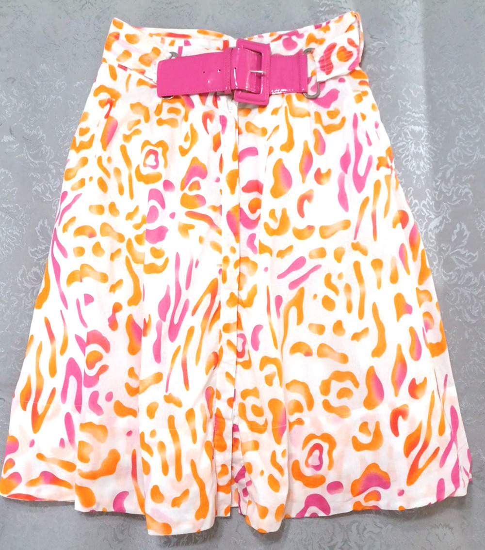 Picnic Womens Full Midi Lined Skirt Sz 10 Barbie Cheetah Pink Belt Party Fun